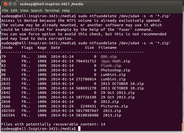 Ubuntu Terminal Deleted Files