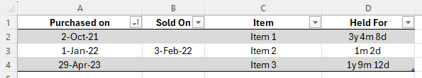 Count total Years, Months and Days between two dates in Excel